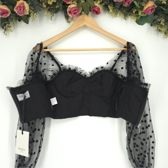 Runaway the Label Chloe Black Long Sleeve Polka Dot Crop Top Size XS NWT - Picture 5 of 8